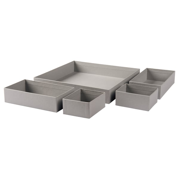 GRÅSIDAN box, set of 5, grey