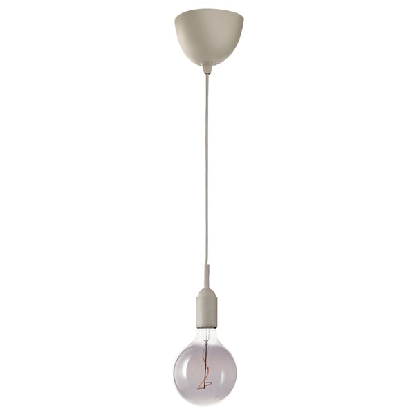 GRÅVACKA / MOLNART pendant lamp with light bulb, beige/grey clear glass, 125 mm