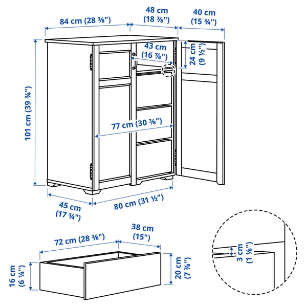 GREÅKER cabinet with drawers, white, 84x101 cm