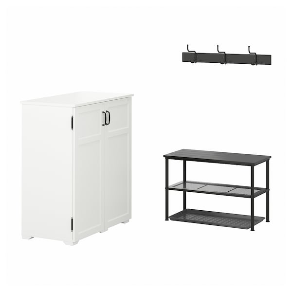 GREÅKER / NIPÅSEN - Hallway furniture, set of 4, white/black