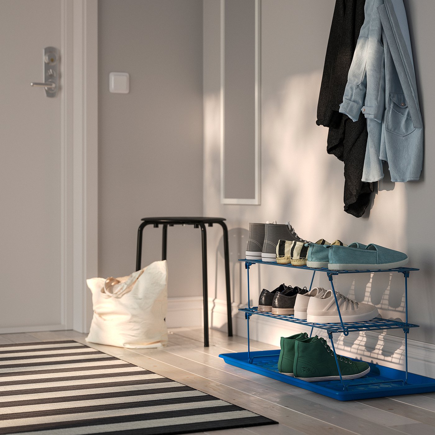 GREJIG / BAGGMUCK hallway furniture, set of 3, blue