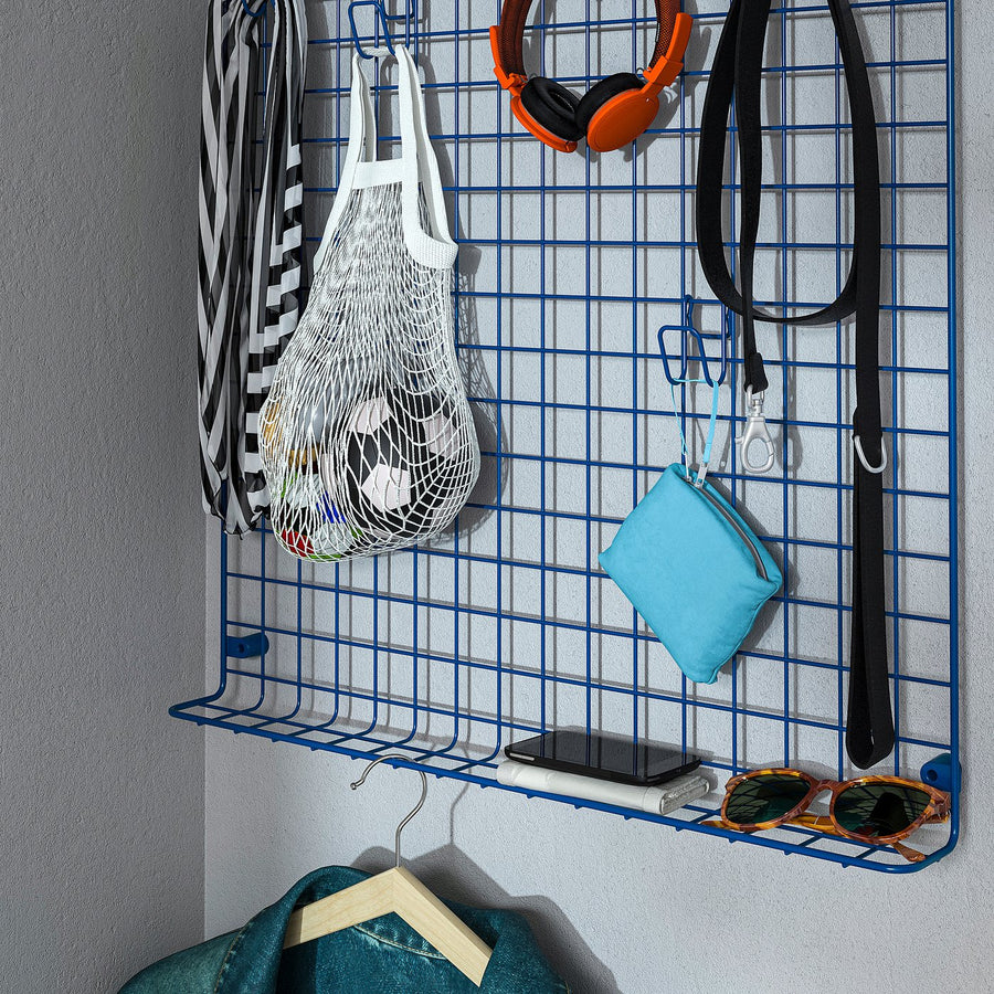 GREJIG wall grid with rail, blue, 58x59 cm