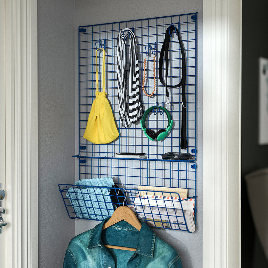 GREJIG wall grid with rail, blue, 58x59 cm
