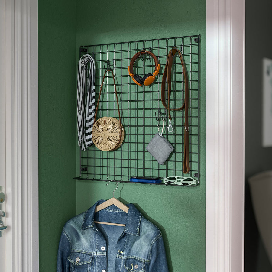 GREJIG wall grid with rail, grey, 58x59 cm