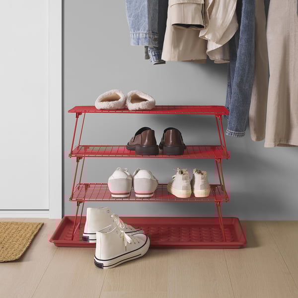 GREJIG shoe rack, bright red, 58x27x17 cm