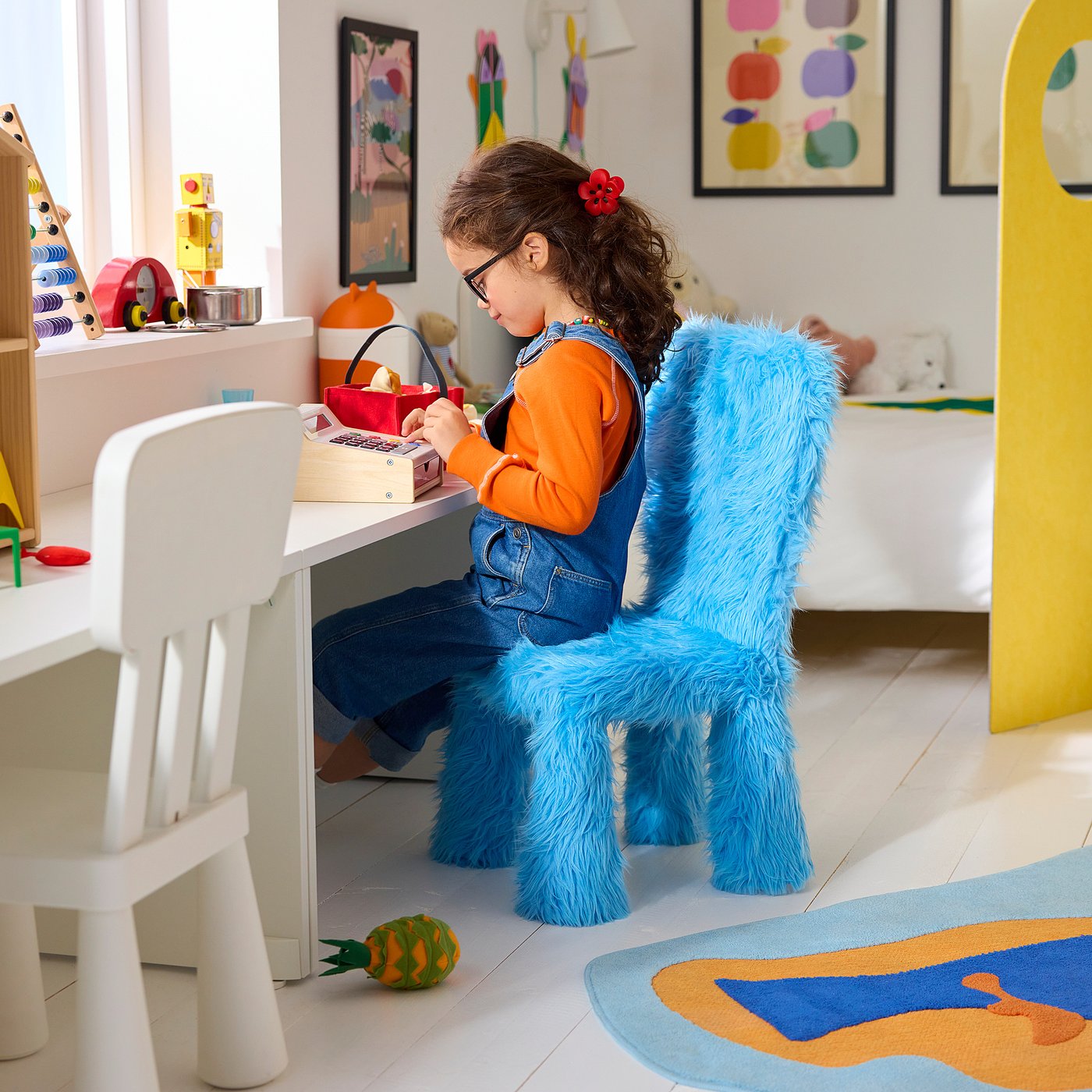 GREJSIMOJS cover for children's chair, faux fur/blue