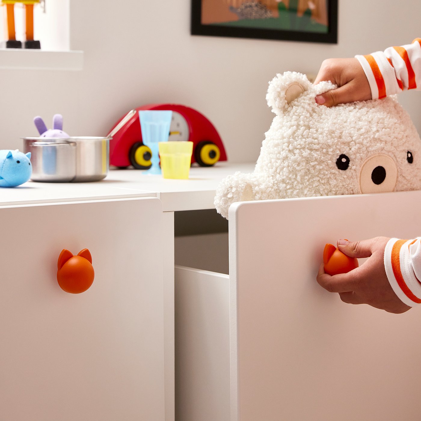 GREJSIMOJS knob, orange/cat, 5 mm, 2 pack