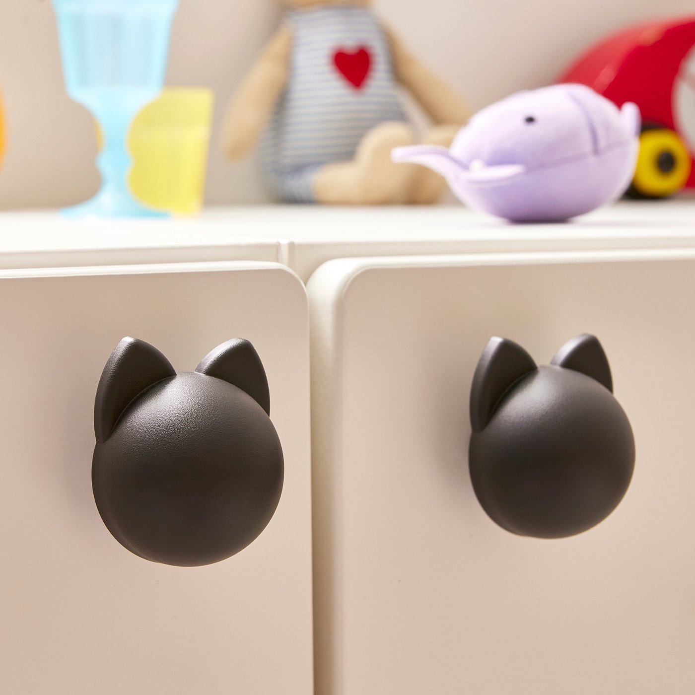 GREJSIMOJS knob, anthracite/cat, 5 mm, 2 pack