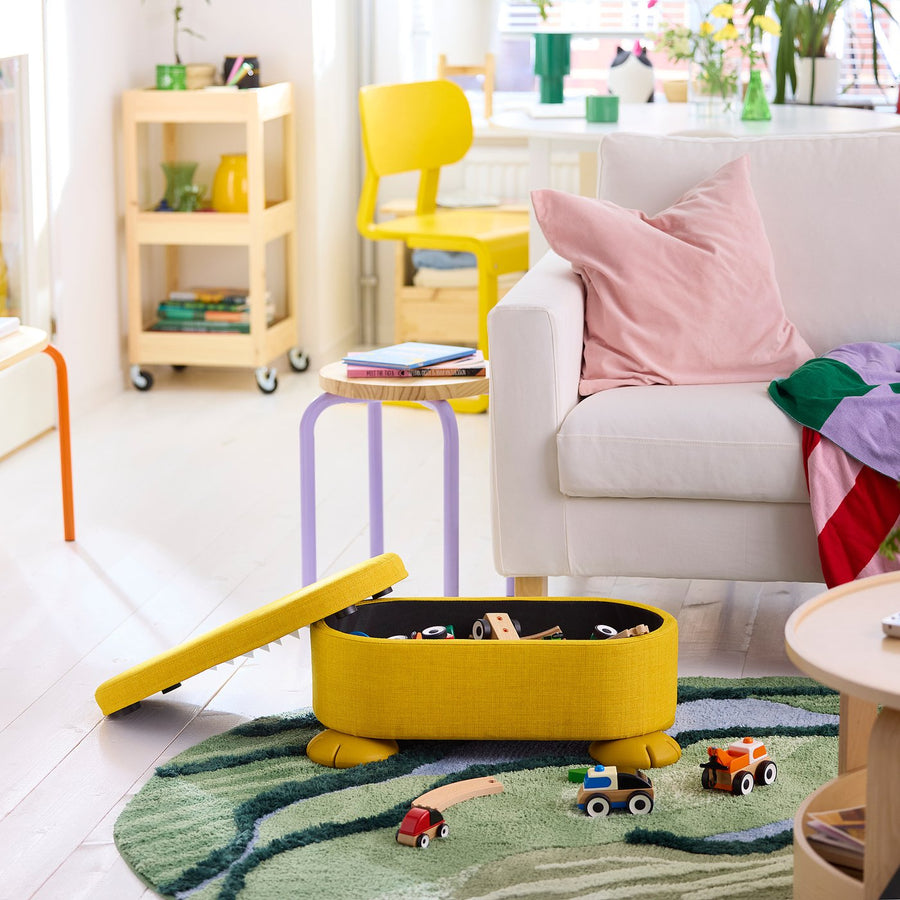GREJSIMOJS pouffe with storage, yellow, 57x24x32 cm