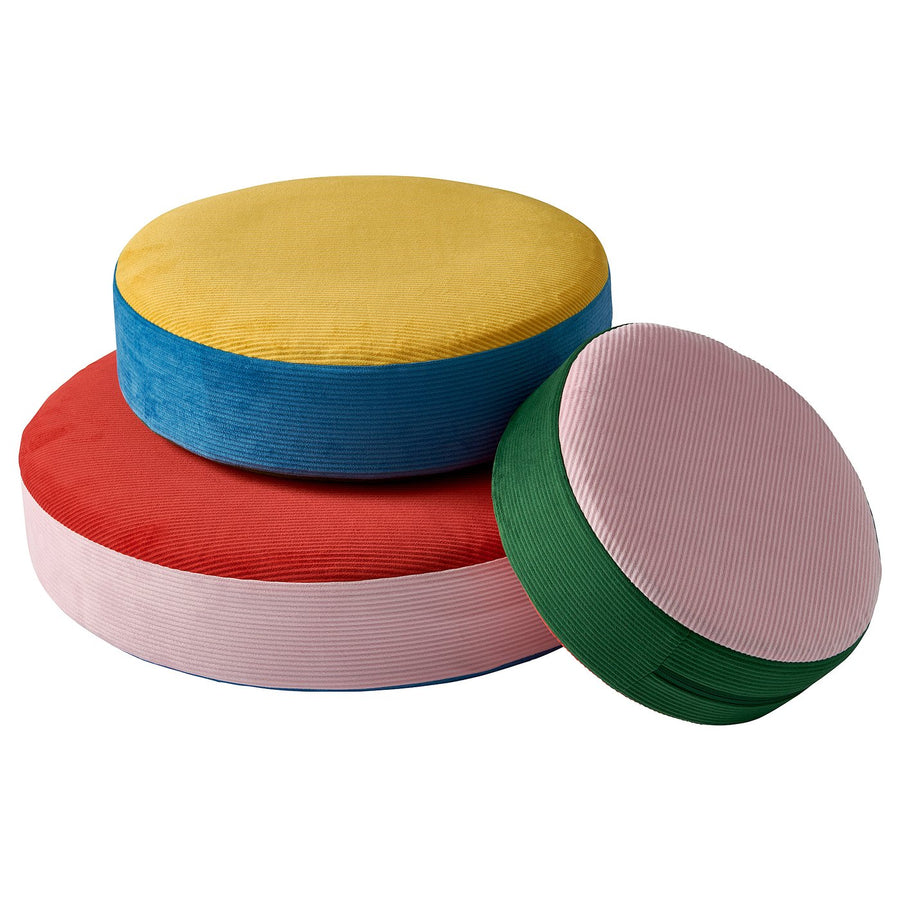 GREJSIMOJS floor cushion, set of 3, stackable/multicolour