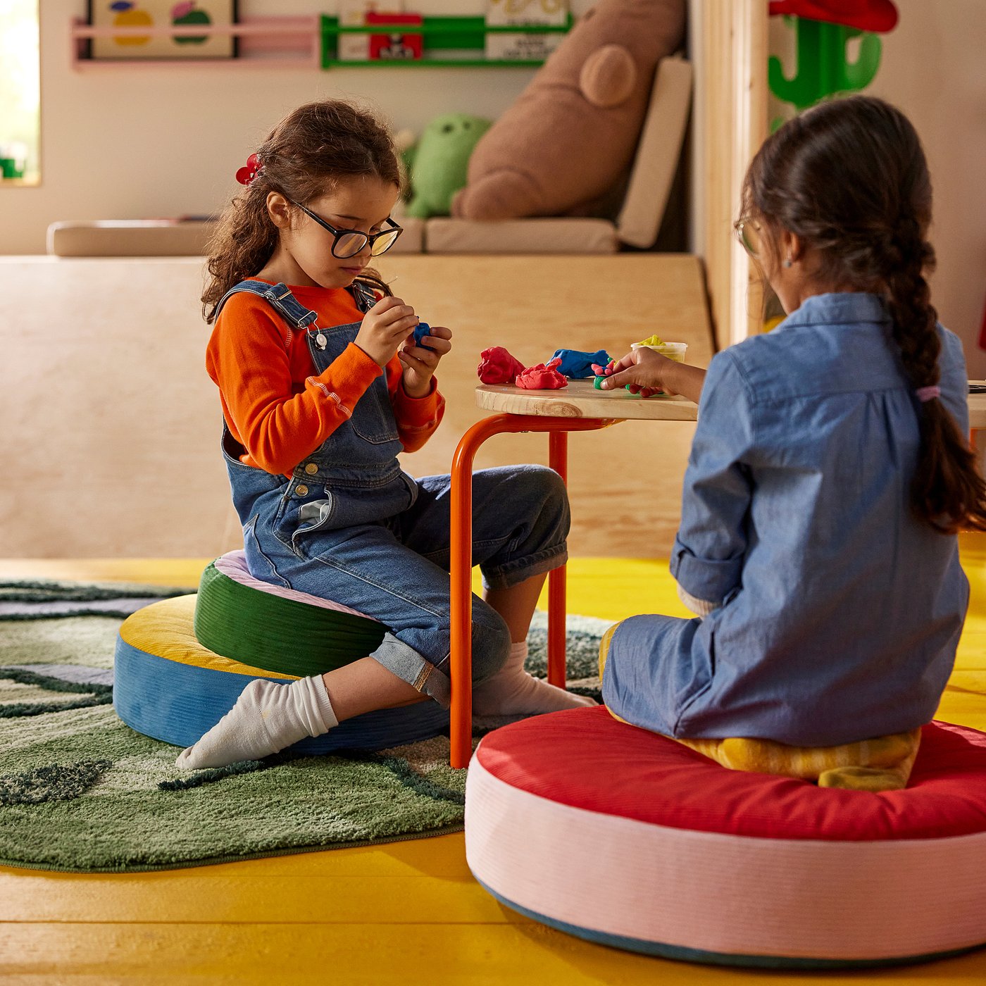 GREJSIMOJS floor cushion, set of 3, stackable/multicolour