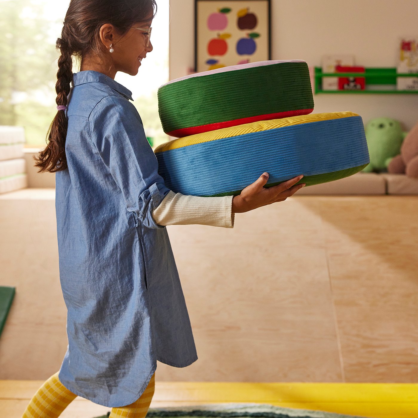 GREJSIMOJS floor cushion, set of 3, stackable/multicolour