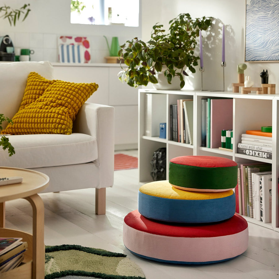 GREJSIMOJS floor cushion, set of 3, stackable/multicolour