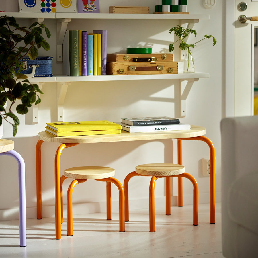 GREJSIMOJS children's stool, wood/orange, 24 cm