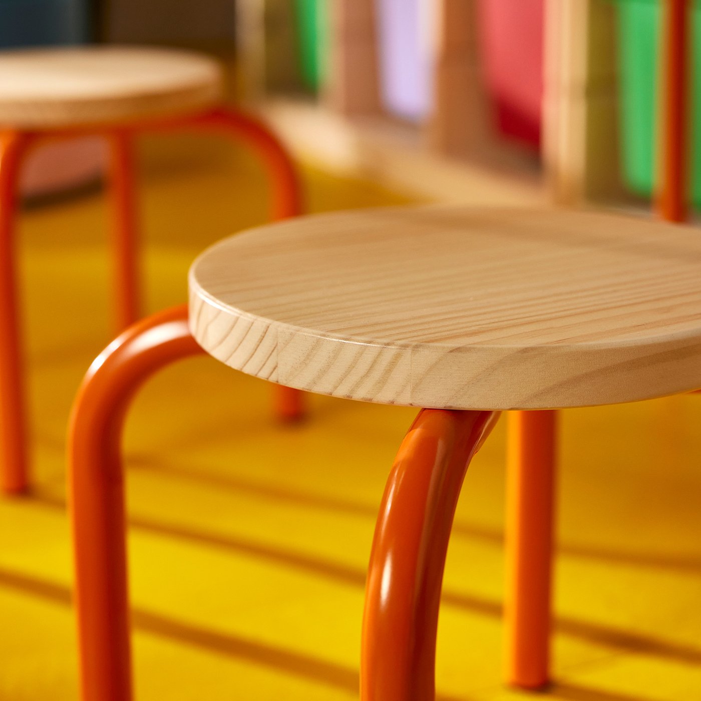 GREJSIMOJS children's stool, wood/orange, 27 cm