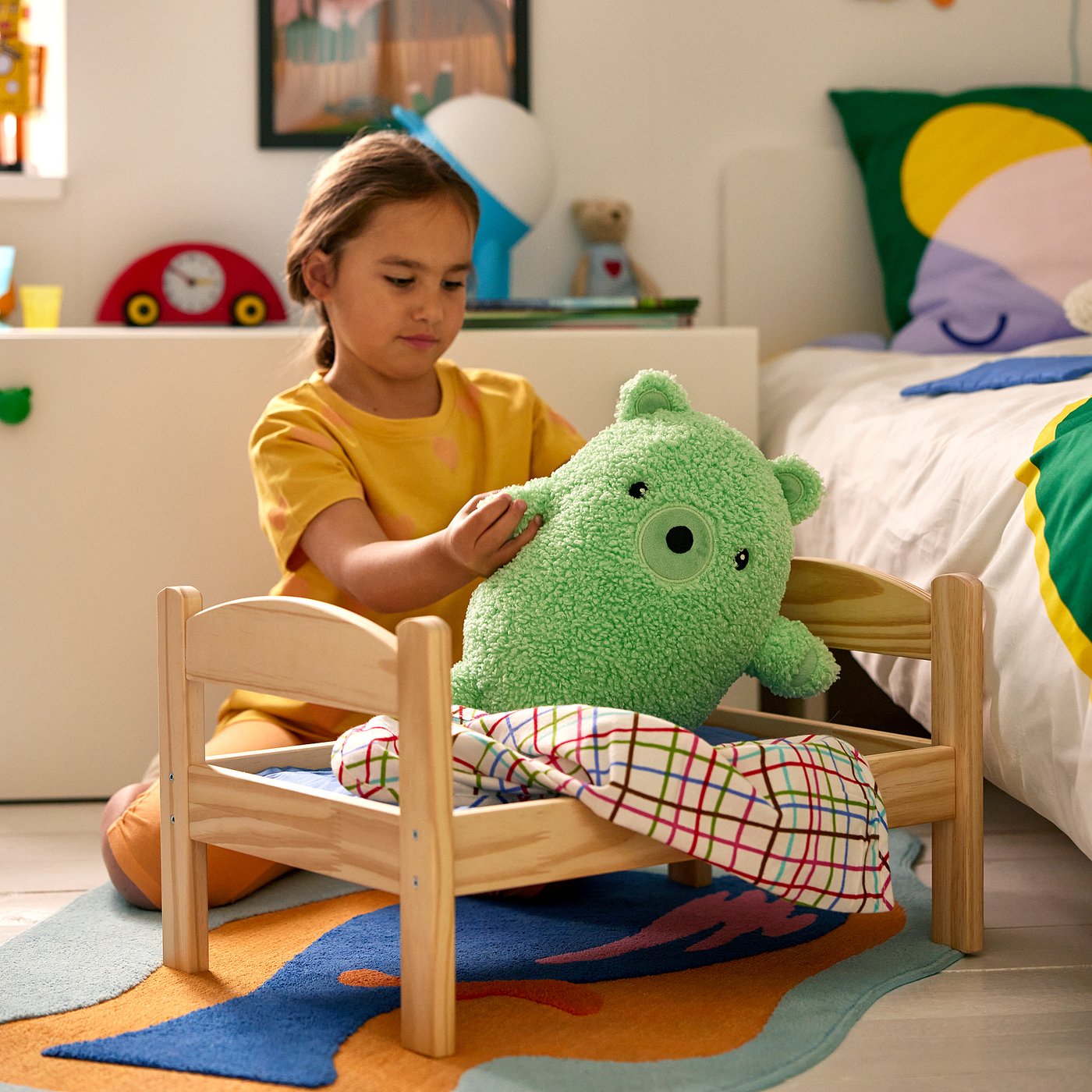 GREJSIMOJS soft toy, bear/green, 38 cm