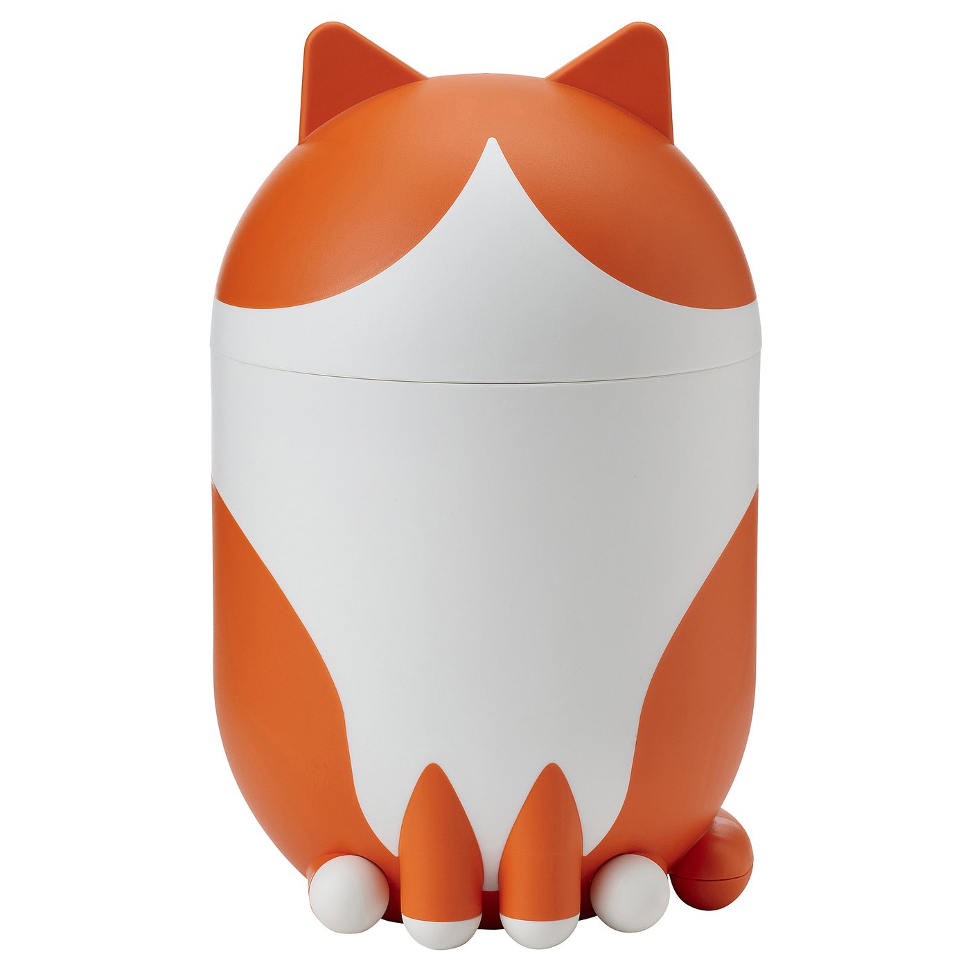 GREJSIMOJS storage with lid, cat-shaped orange/white, 15 cm