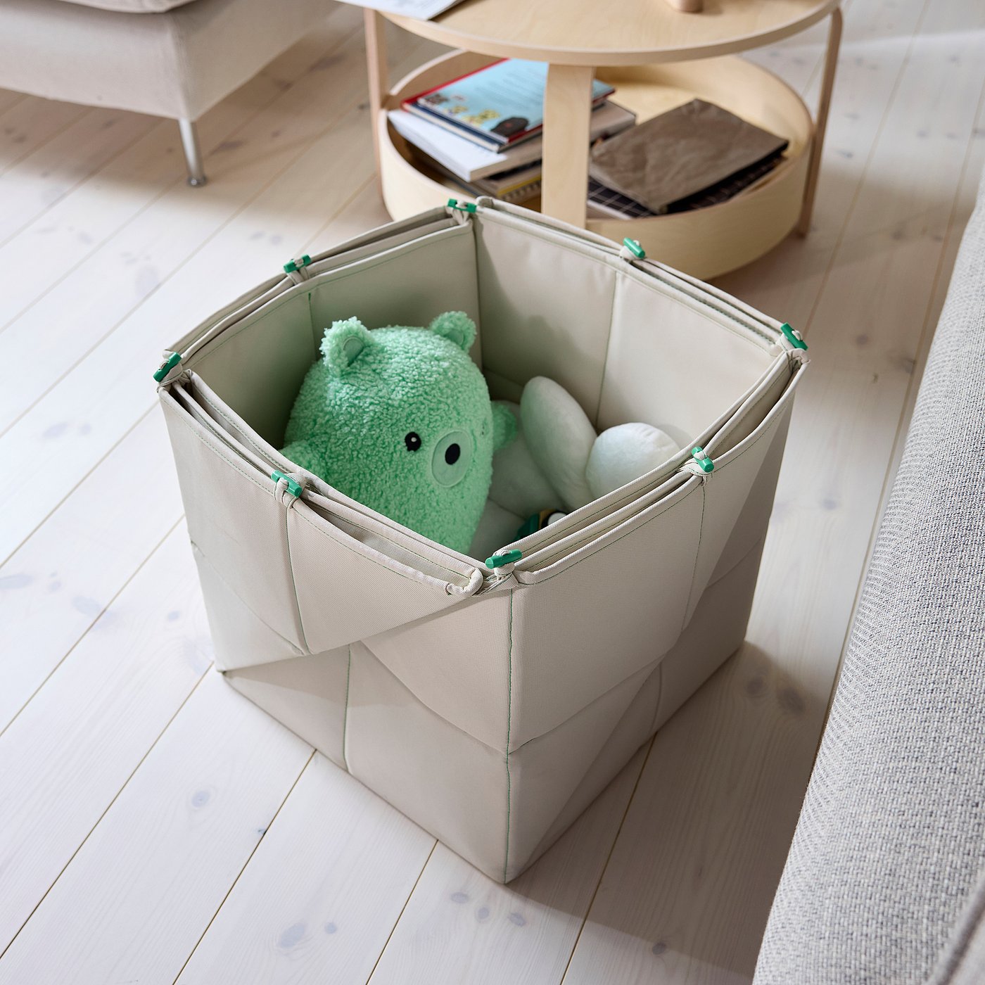 GREJSIMOJS mat/storage box, foldable/beige, 120x120 cm