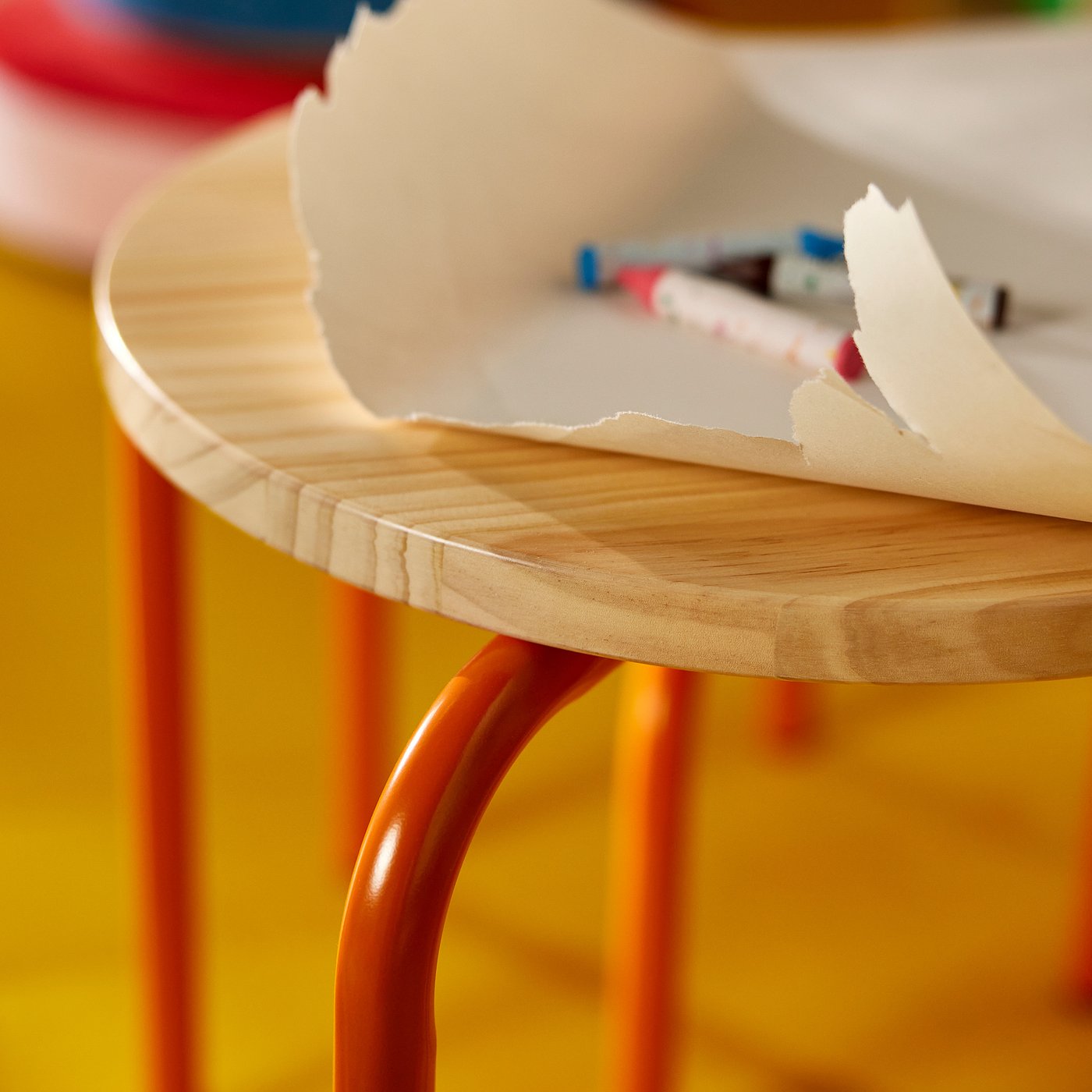 GREJSIMOJS children's table, wood/orange, 84x42 cm