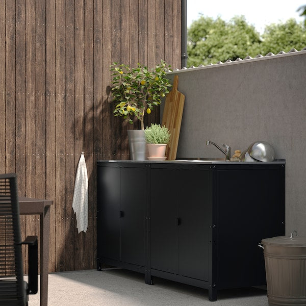 GRILLSKÄR - Door/side units/back, black/stainless steel outdoor, 86x61 cm