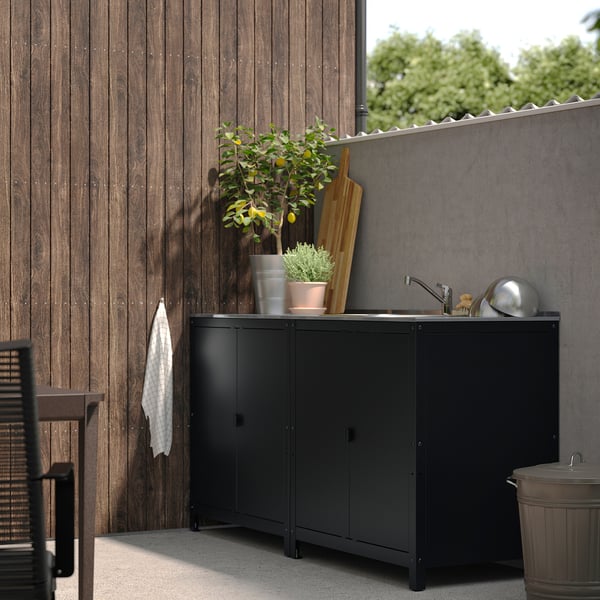 GRILLSKÄR door/side units/back, black/stainless steel outdoor, 86x61 cm
