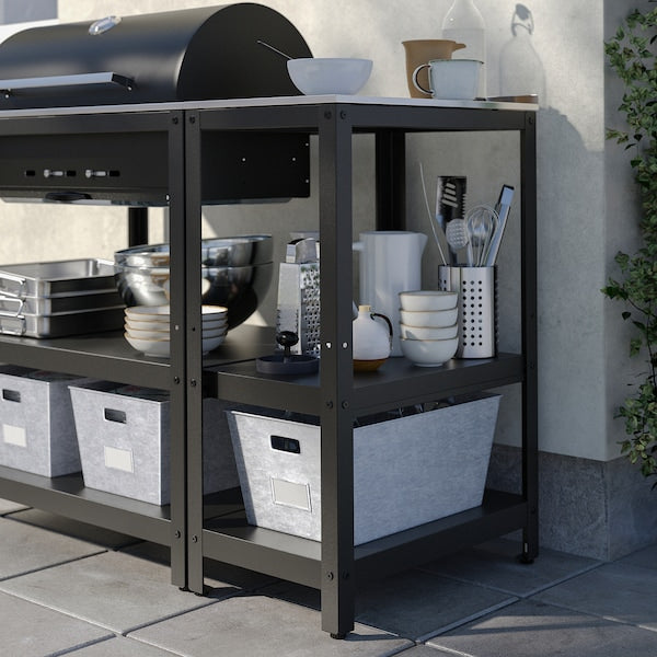 GRILLSKÄR - Charcoal barbecue w kitchen island, stainless steel/outdoor , 125x61 cm