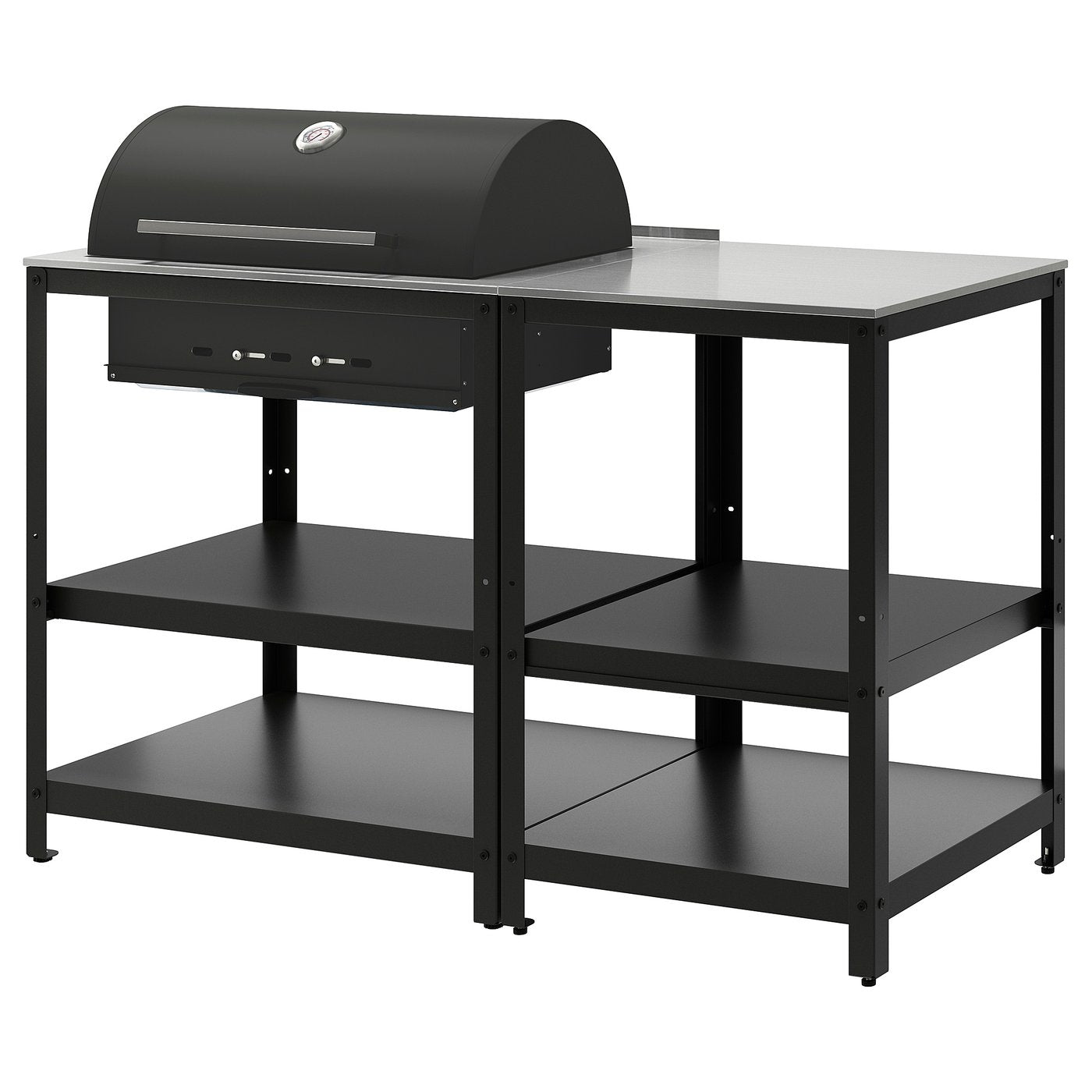 GRILLSKÄR charcoal barbecue w kitchen island, stainless steel/outdoor, 147x61 cm