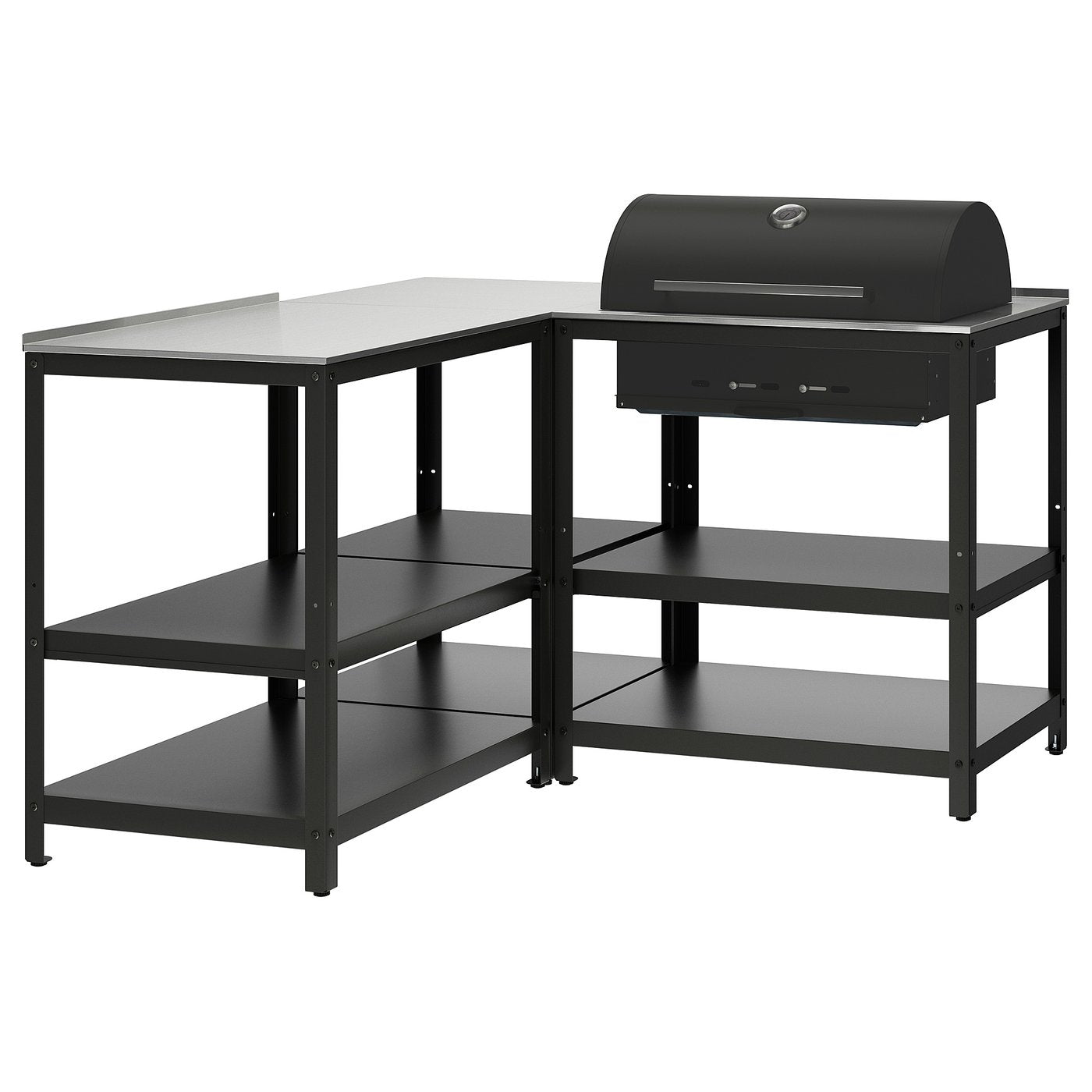 GRILLSKÄR charcoal barbecue w kitchen island, stainless steel/outdoor, 147x147 cm