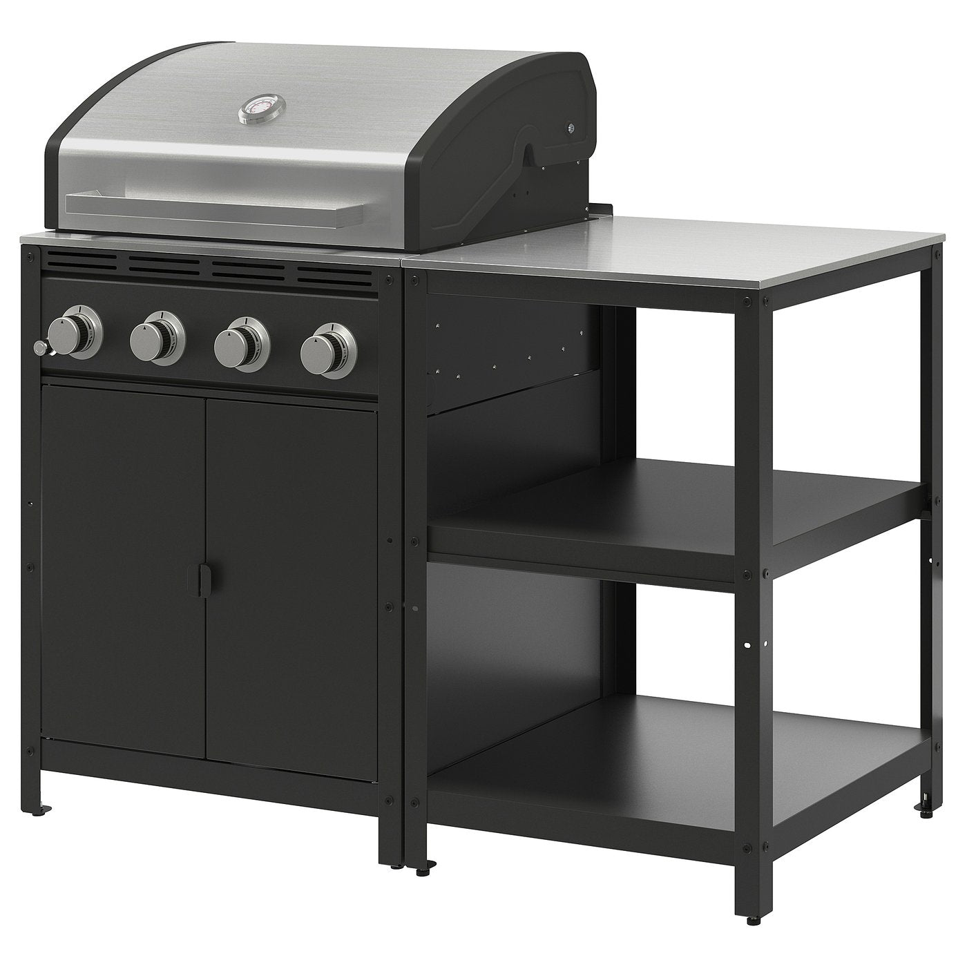GRILLSKÄR gas barbecue w kitchen island, stainless steel/outdoor, 133x61 cm