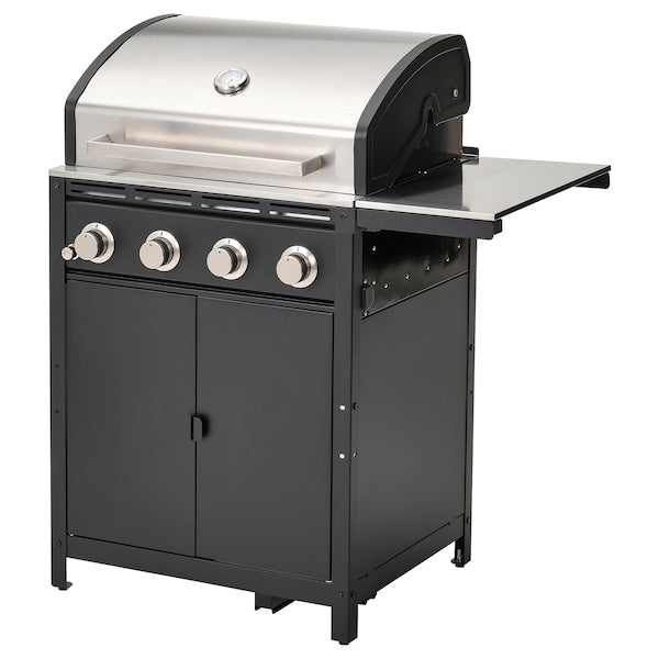 GRILLSKÄR - Gas barbecue with table, stainless steel/outdoor, 79/103x61 cm