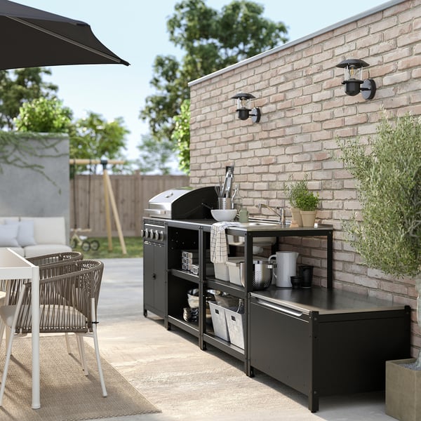 GRILLSKÄR - Outdoor cooker/gas barbecue, stainless steel, 330x61 cm