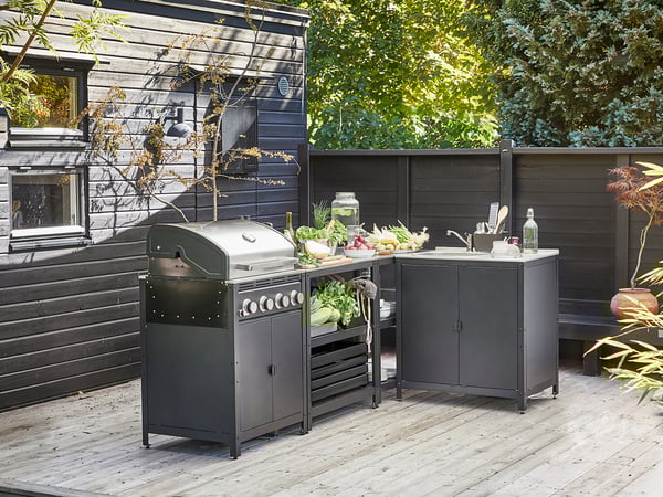 GRILLSKÄR - Outdoor kitchen, stainless steel, 244x147 cm