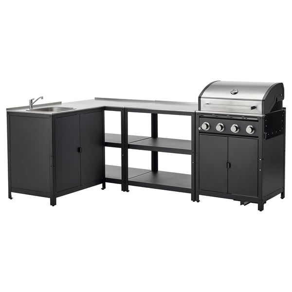 GRILLSKÄR - Outdoor kitchen, stainless steel, 244x147 cm