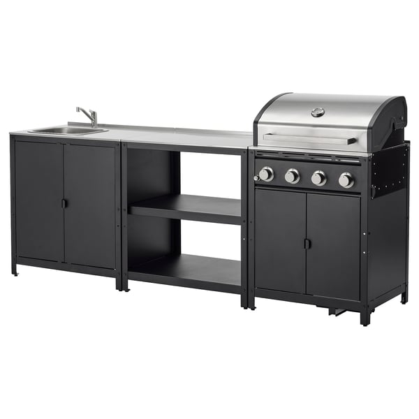 GRILLSKÄR outdoor kitchen, stainless steel, 244x61 cm