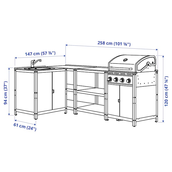 GRILLSKÄR - Outdoor kitchen, stainless steel, 244x147 cm