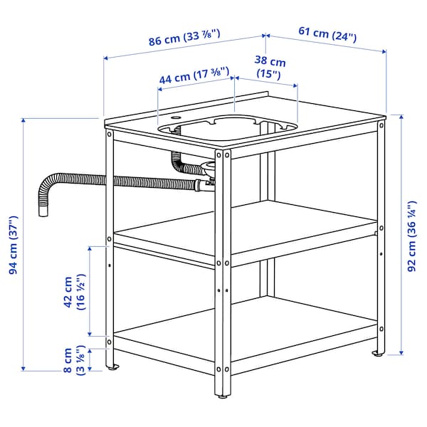 GRILLSKÄR - Unit for sink, black/stainless steel outdoor, 86x61 cm