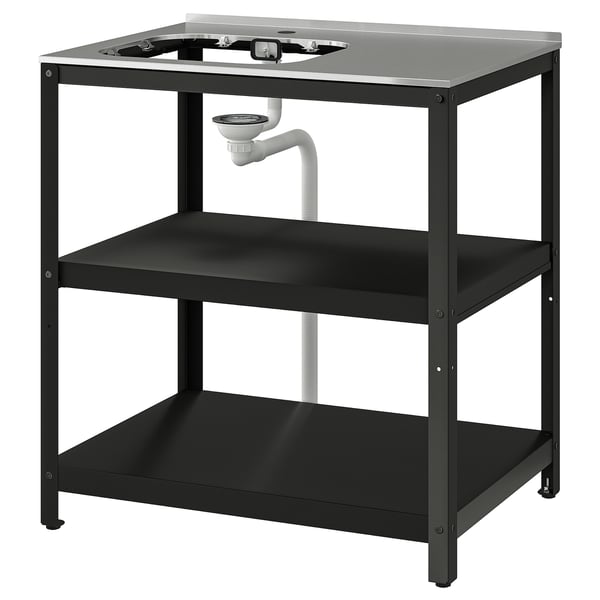 GRILLSKÄR unit for sink, black/stainless steel outdoor, 86x61 cm