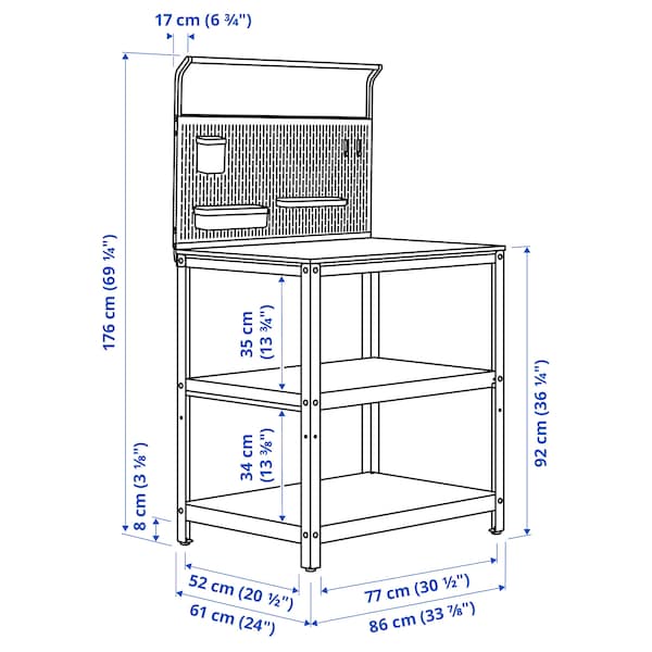 GRILLSKÄR - Kitchen island w back panel, stainless steel/outdoor, 86x61x176 cm