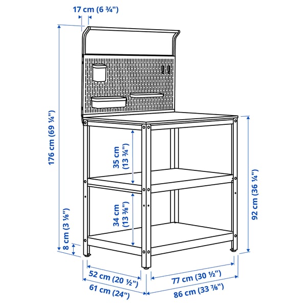 GRILLSKÄR kitchen island w back panel, stainless steel/outdoor, 86x61x176 cm