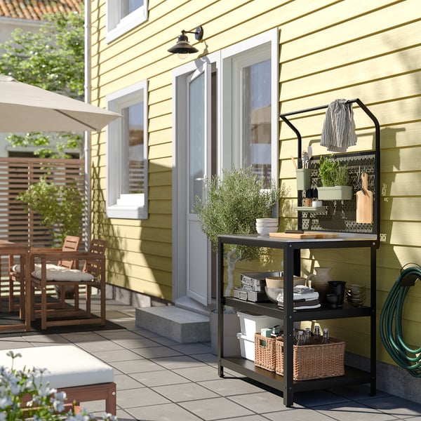 GRILLSKÄR kitchen island w back panel, stainless steel/outdoor, 86x61x176 cm
