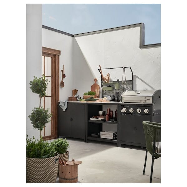 Ikea GRILLSKÄR - Kitchen island w back panel, stainless steel/outdoor, 86x61x176 cm