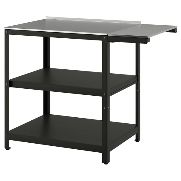 GRILLSKÄR kitchen island w side table, stainless steel/outdoor, 93/116x61 cm