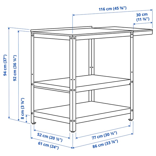 GRILLSKÄR - GRILLSKÄR Kitchen island w side table, stainless steel/outdoor, 93/116x61 cm