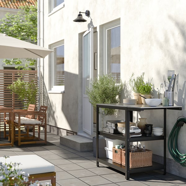 GRILLSKÄR - GRILLSKÄR Kitchen island w side table, stainless steel/outdoor, 93/116x61 cm
