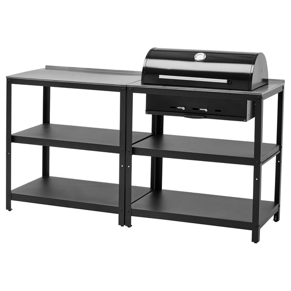 GRILLSKÄR kitchen with charcoal bbq, outdoor, stainless steel, 172x61 cm