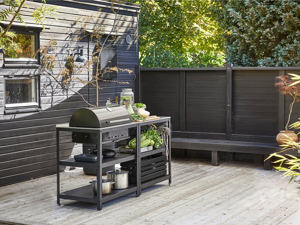 GRILLSKÄR kitchen with charcoal bbq, outdoor, stainless steel, 172x61 cm
