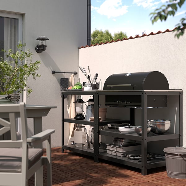 GRILLSKÄR kitchen with charcoal bbq, outdoor, stainless steel, 172x61 cm