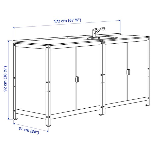 GRILLSKÄR - Cabinet with sink/mobile, outdoor, stainless steel, 172x61 cm