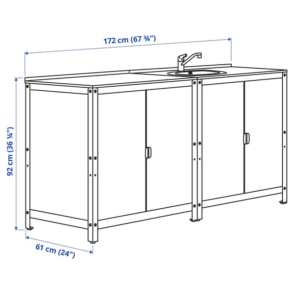 GRILLSKÄR kitchen sink unit/cabinet, outdoor, stainless steel, 172x61 cm