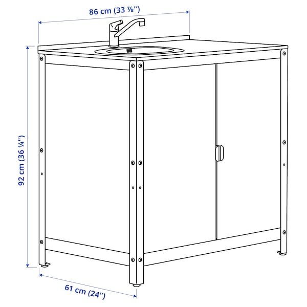 GRILLSKÄR - Cabinet with sink/mobile, outdoor, stainless steel, 86x61 cm ,